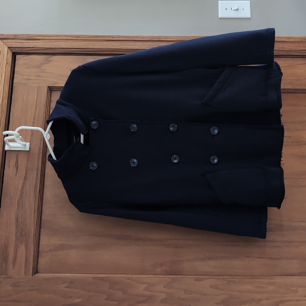 Quince Women's French Terry Fleece Pea Coat, Navy Blue, XS